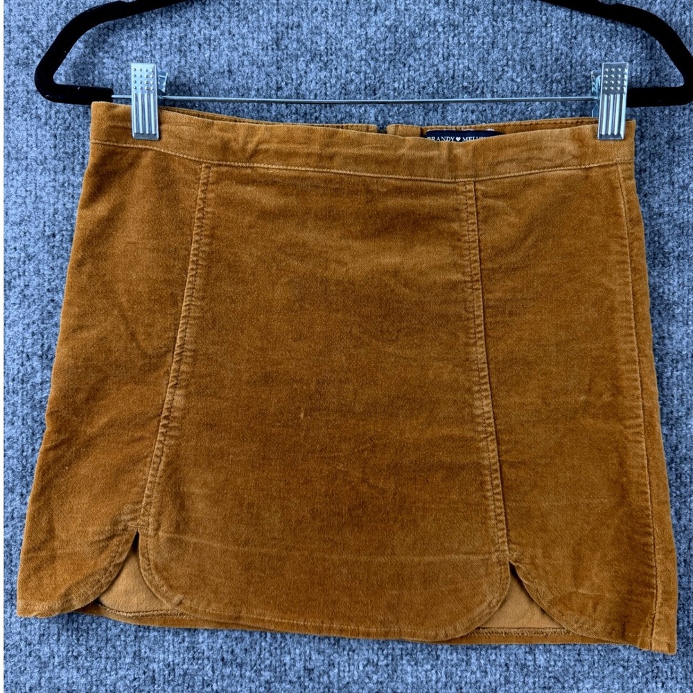 Brandy Melville Tan Brown Corduroy Mini Skirt Y2K Small Tulip Hem Suede Like EUC